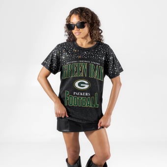 Women's Gameday Couture Black Green Bay Packers  In the Zone Washed Micro Rhinestone T-Shirt