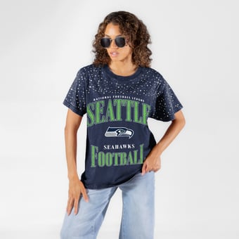 Women's Gameday Couture College Navy Seattle Seahawks  Sparkle & Score Washed Micro Rhinestone T-Shirt