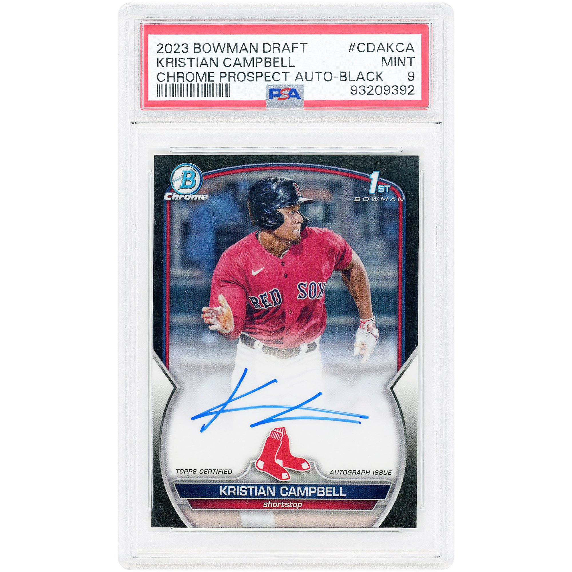 Carta autografata di Kristian Campbell dei Boston Red Sox, edizione 2023 Bowman Draft Chrome Black Refractor #CDA-KCA #31/75, autenticata da PSA.