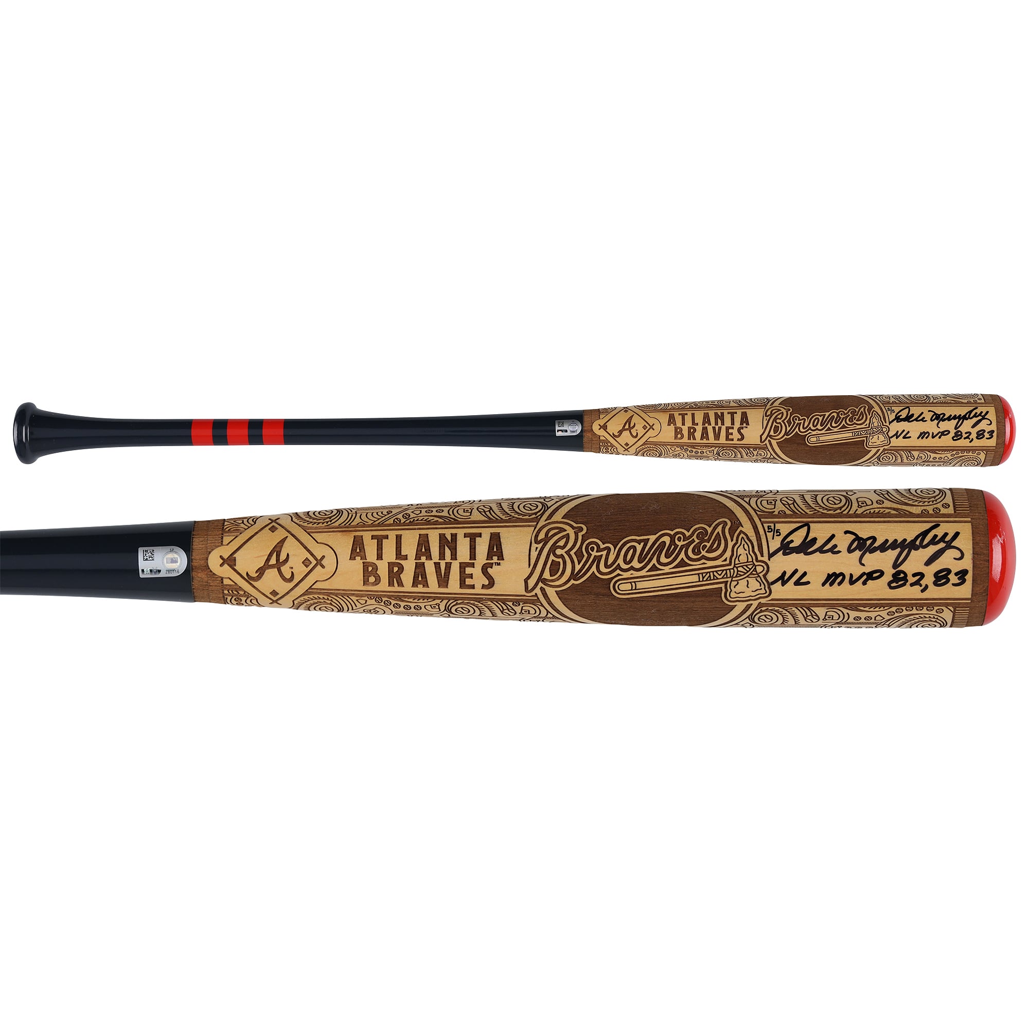 Mazza da baseball autografata da Dale Murphy degli Atlanta Braves, modello Pillbox Bat Company Mural Series con iscrizione "NL MVP 82, 83" - Edizione limitata n. 5/5