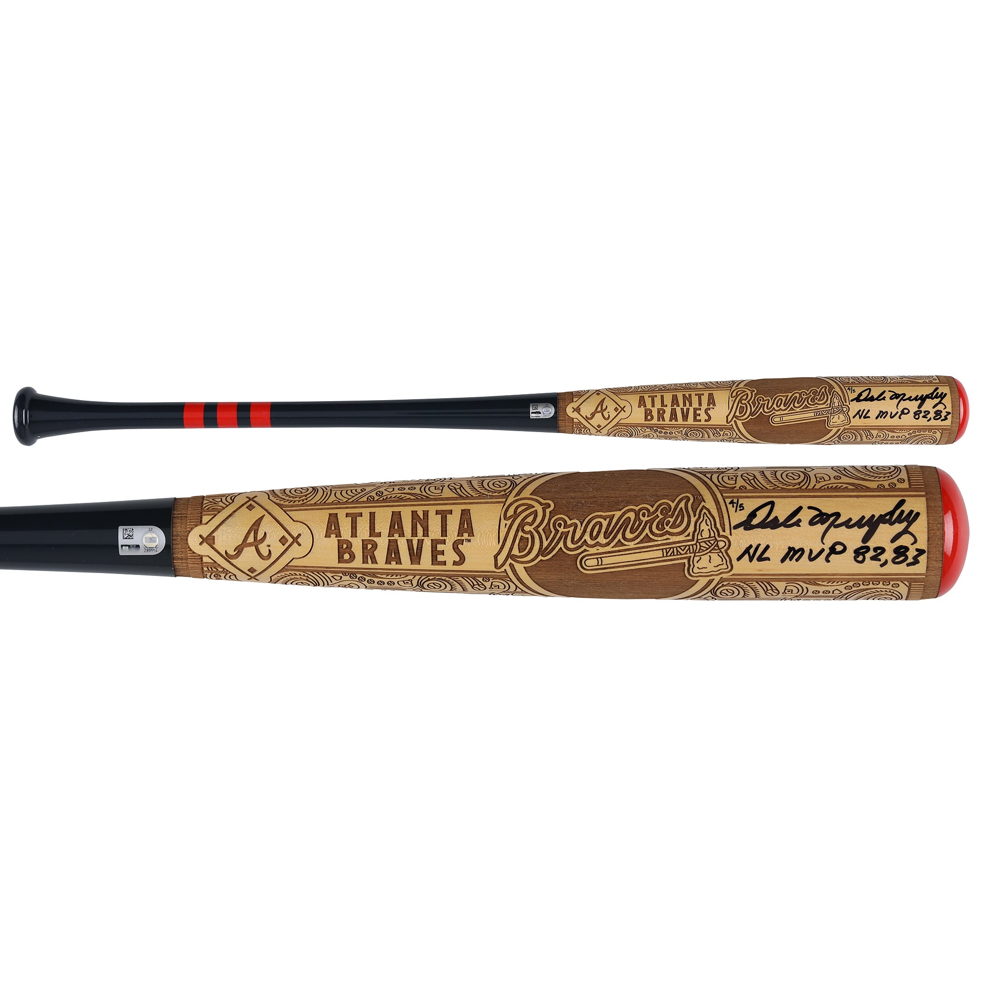 Mazza da baseball autografata da Dale Murphy degli Atlanta Braves, della serie Mural di Pillbox Bat Company, con iscrizione "NL MVP 82, 83" - Edizione limitata di 5 esemplari.