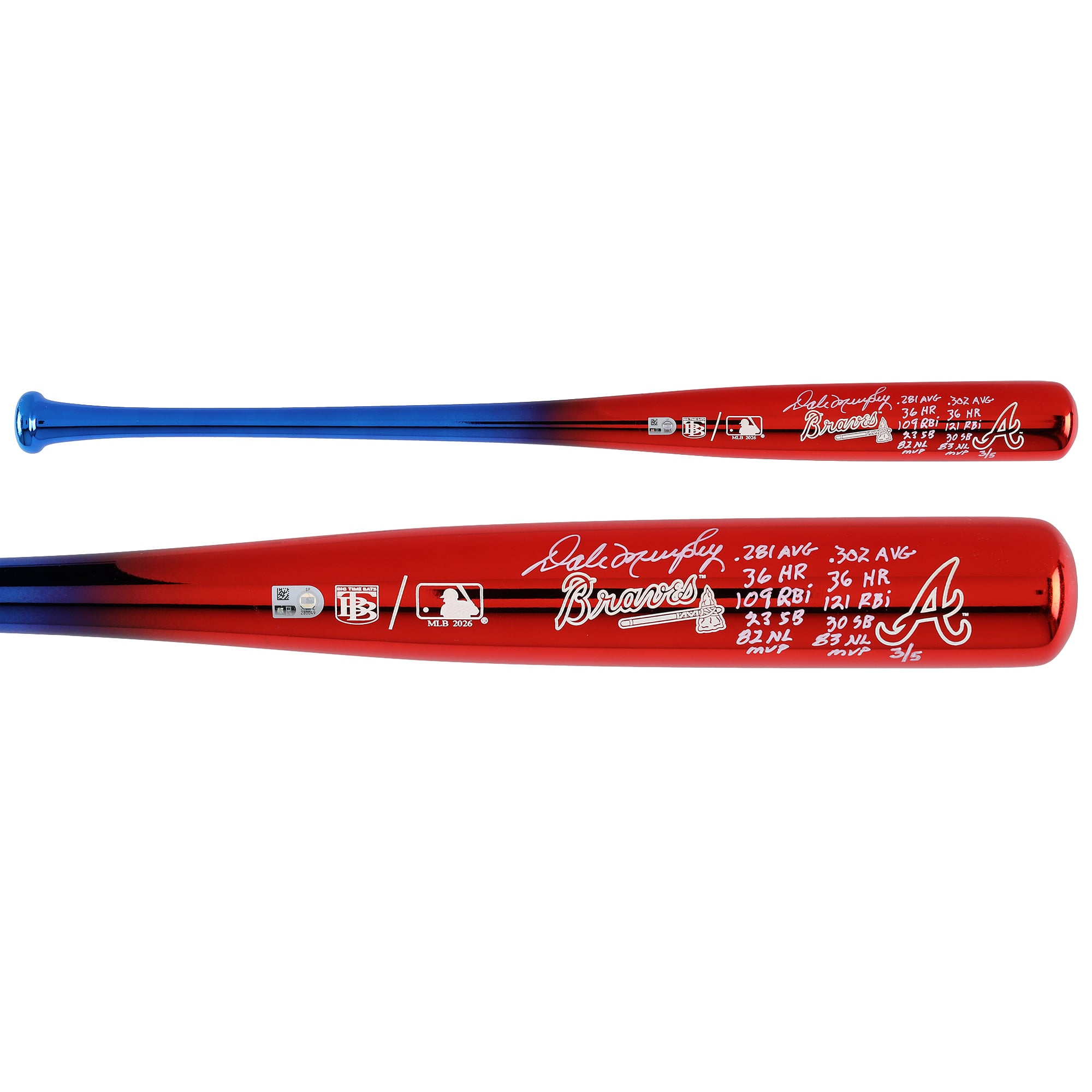 Mazza da baseball cromata Big Time Bats autografata da Dale Murphy degli Atlanta Braves con iscrizioni multiple - Edizione limitata n. 3/5