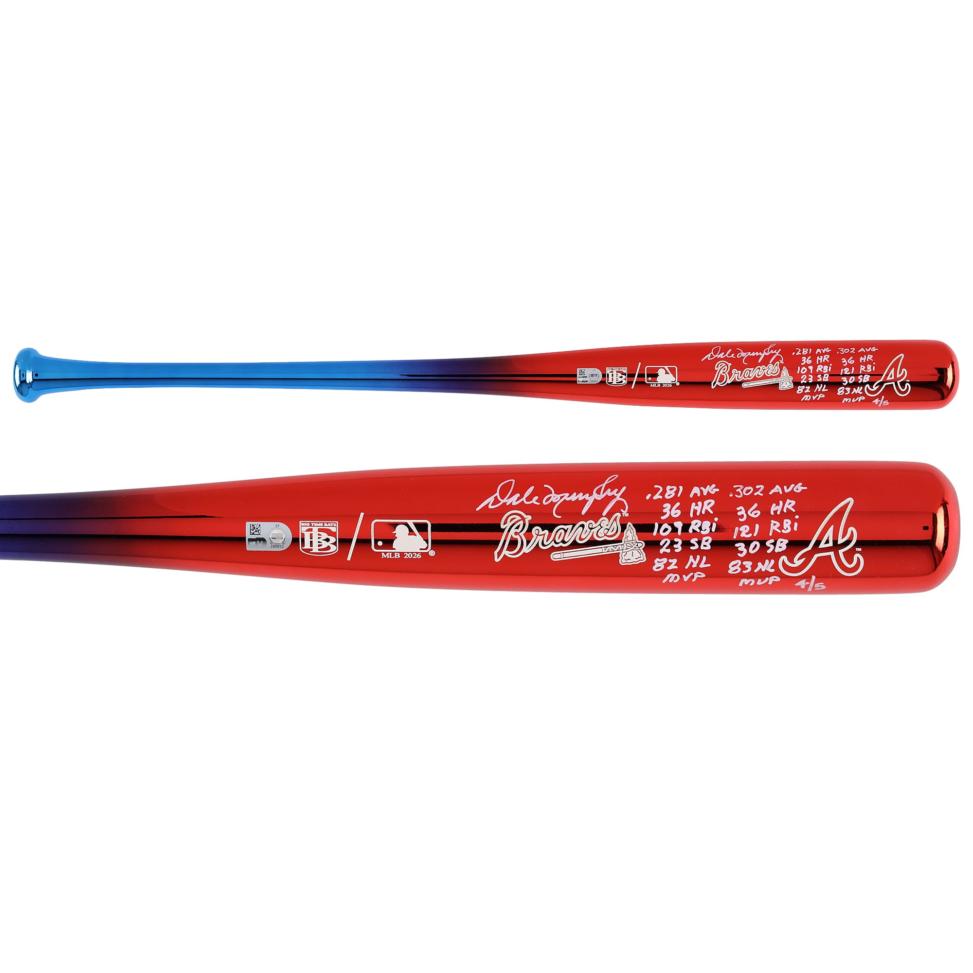Mazza da baseball cromata Big Time Bats autografata da Dale Murphy degli Atlanta Braves con iscrizioni multiple - Edizione limitata di 5 esemplari