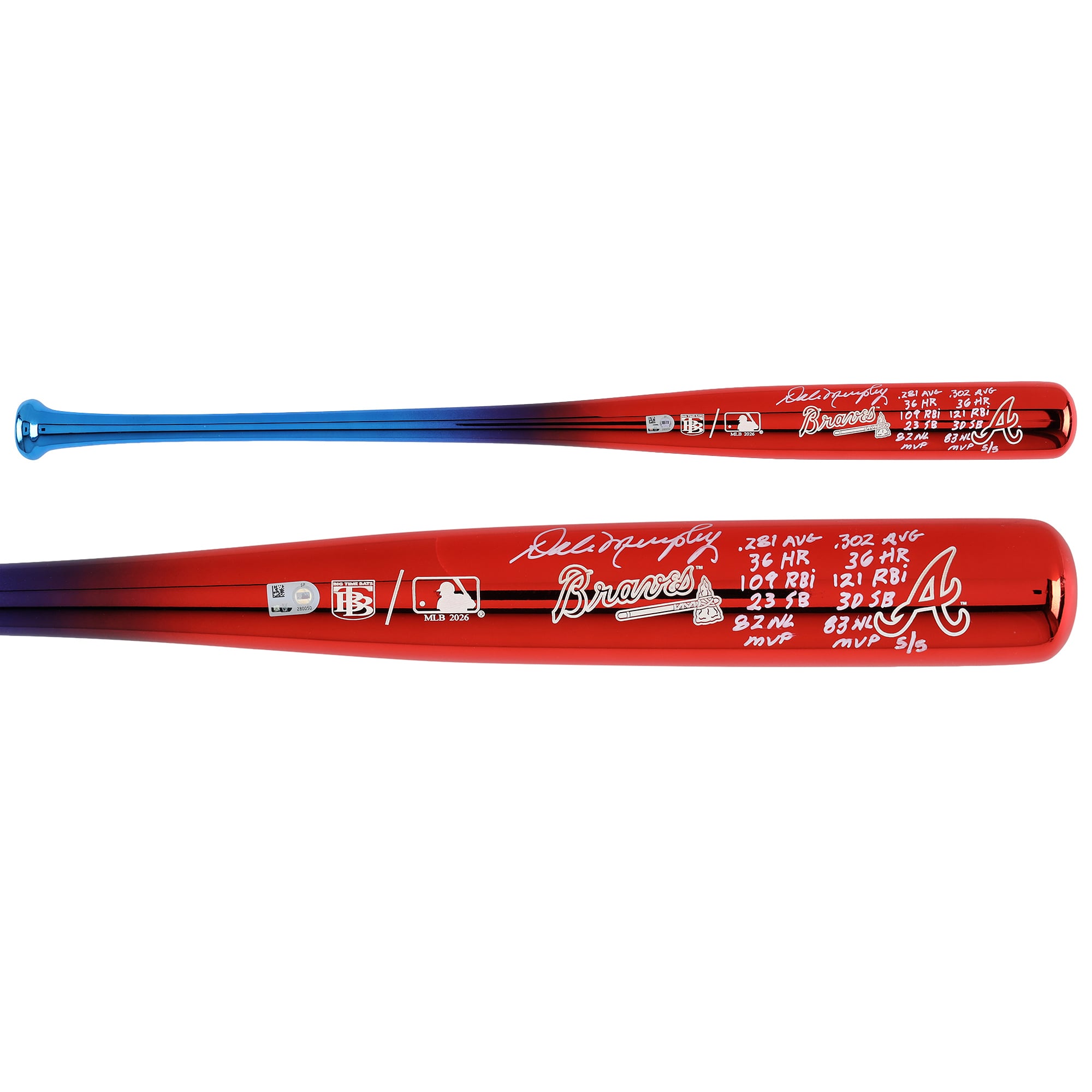 Mazza da baseball cromata Big Time Bats autografata da Dale Murphy degli Atlanta Braves con iscrizioni multiple - Edizione limitata n. 5/5
