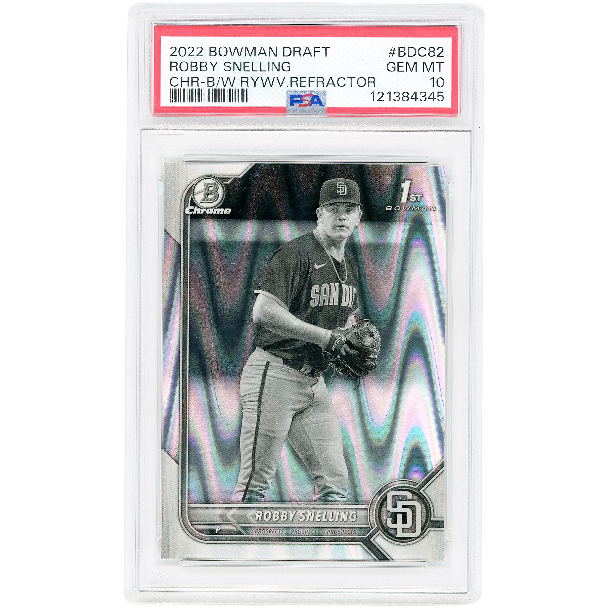 Robby Snelling San Diego Padres 2022 Bowman Draft Chrome Black & White Raywave Refractor #BDC-82 Carta autenticata da PSA