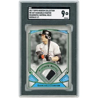 Giancarlo Stanton Miami Marlins 2017 Topps Museum Collection Emerald Meaningful Material Game-Used Dual-Color Jersey Relic #MR-GST #1/1 SGC Authenticated 9 Card