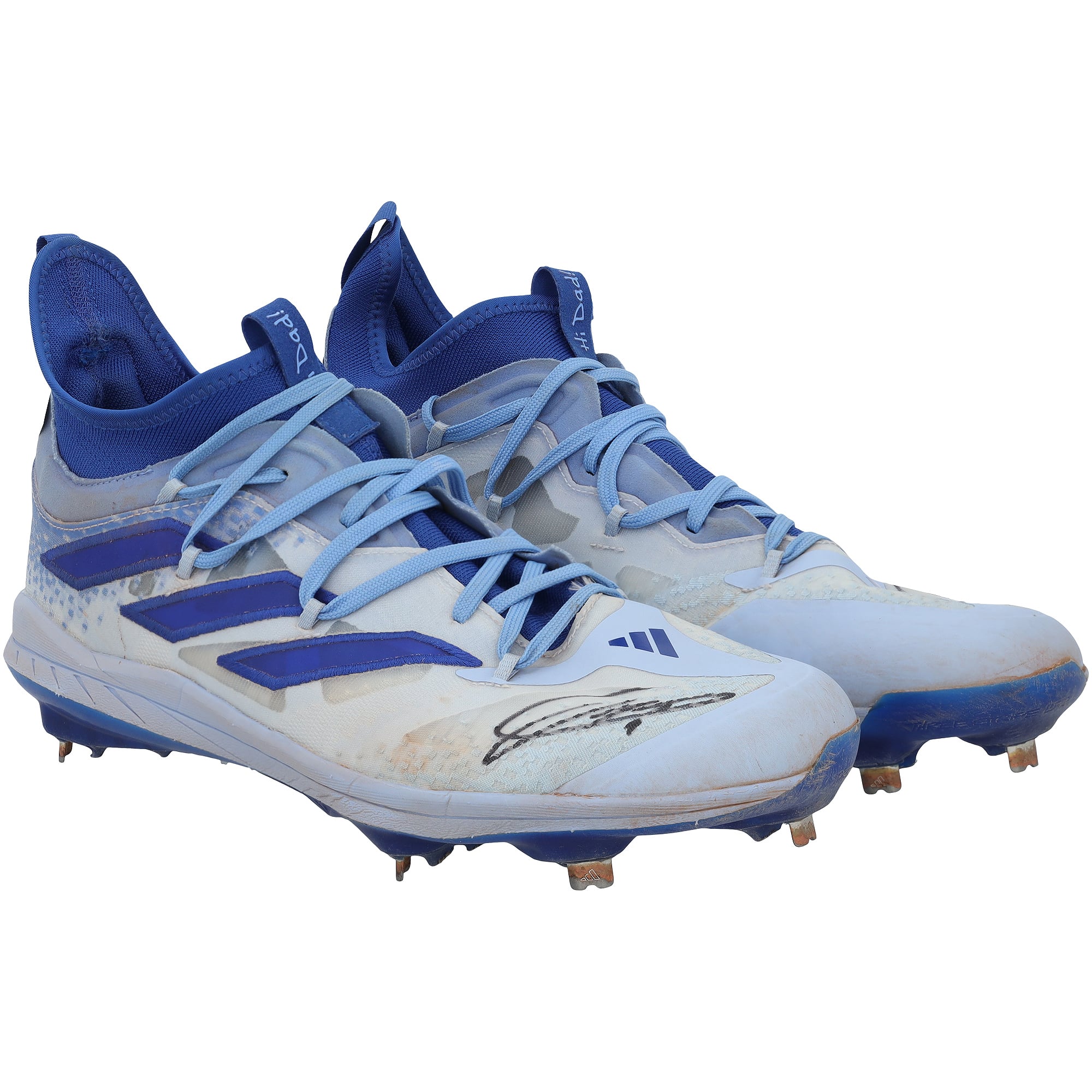Scarpe da gioco Adidas blu autografate da Jackson Holliday dei Baltimore Orioles, indossate durante la stagione MLB 2025 - NF70442530-31