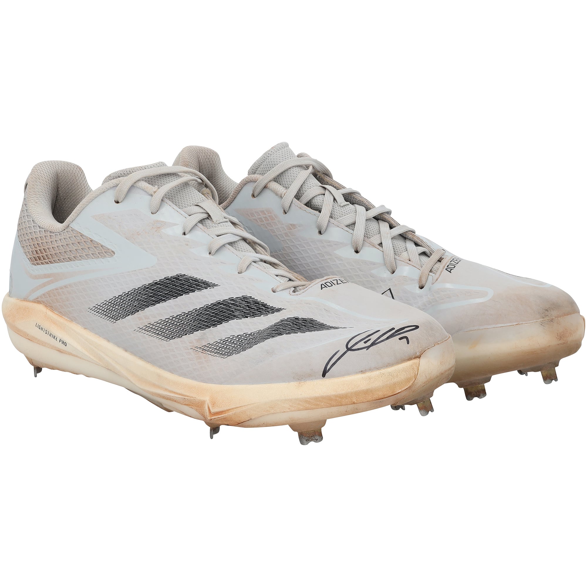 Scarpe da gioco Adidas grigie autografate da Jackson Holliday dei Baltimore Orioles, indossate durante la stagione MLB 2025 - NF70442508-9