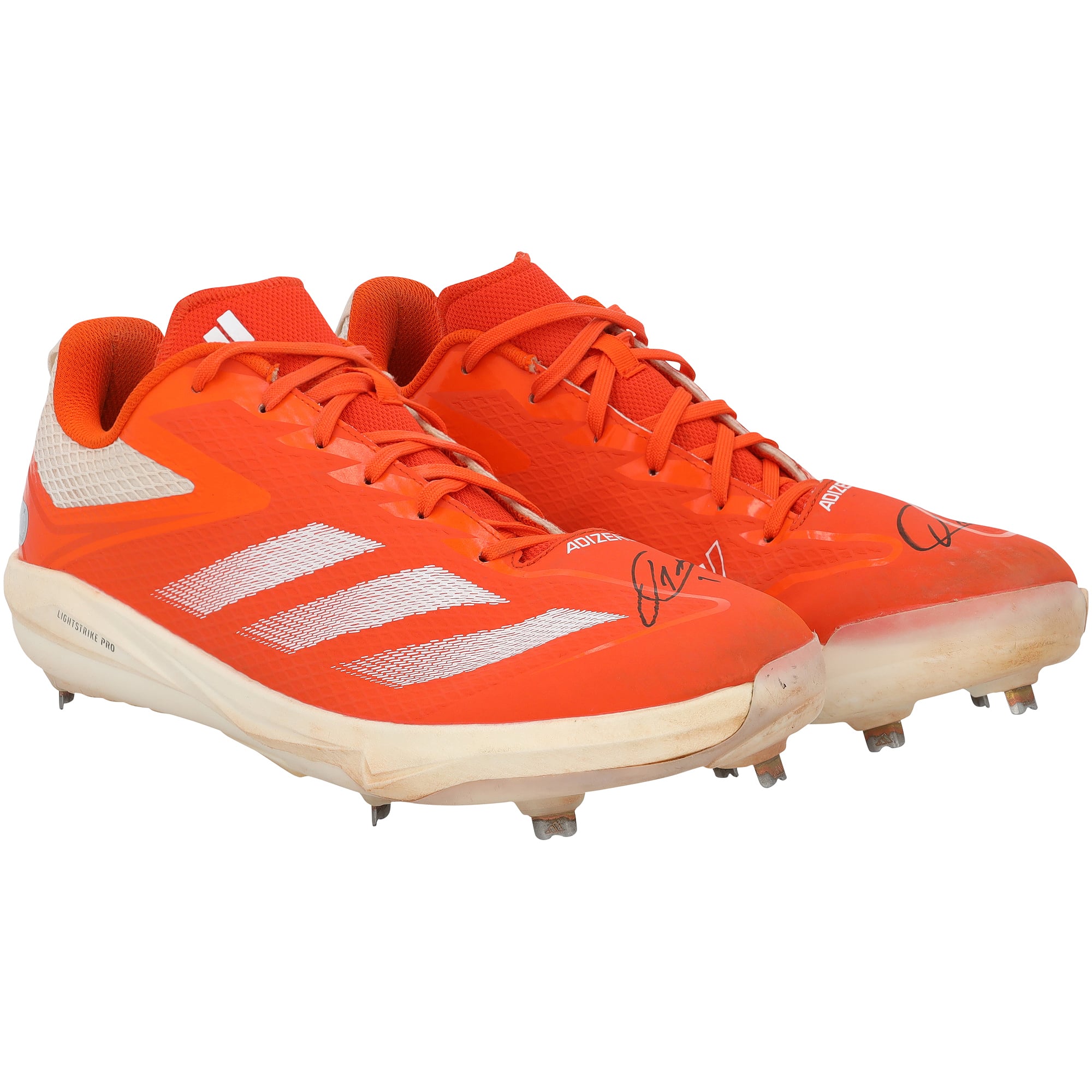 Scarpe da gioco Adidas arancioni autografate da Jackson Holliday dei Baltimore Orioles, indossate durante la stagione MLB 2025 - NF70442522-23