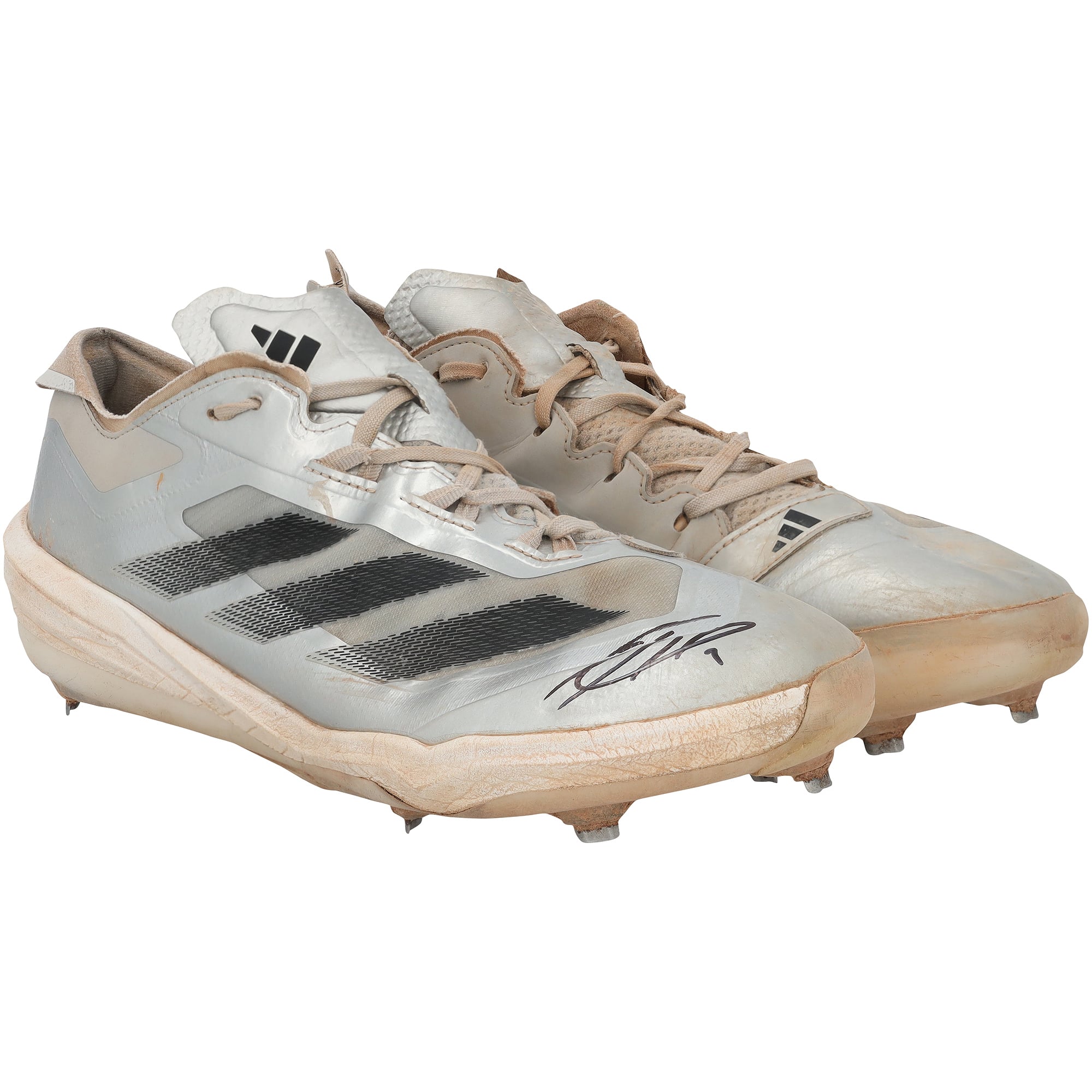 Scarpe da gioco Adidas grigie autografate da Jackson Holliday dei Baltimore Orioles, indossate contro i New York Yankees il 28 settembre 2025.