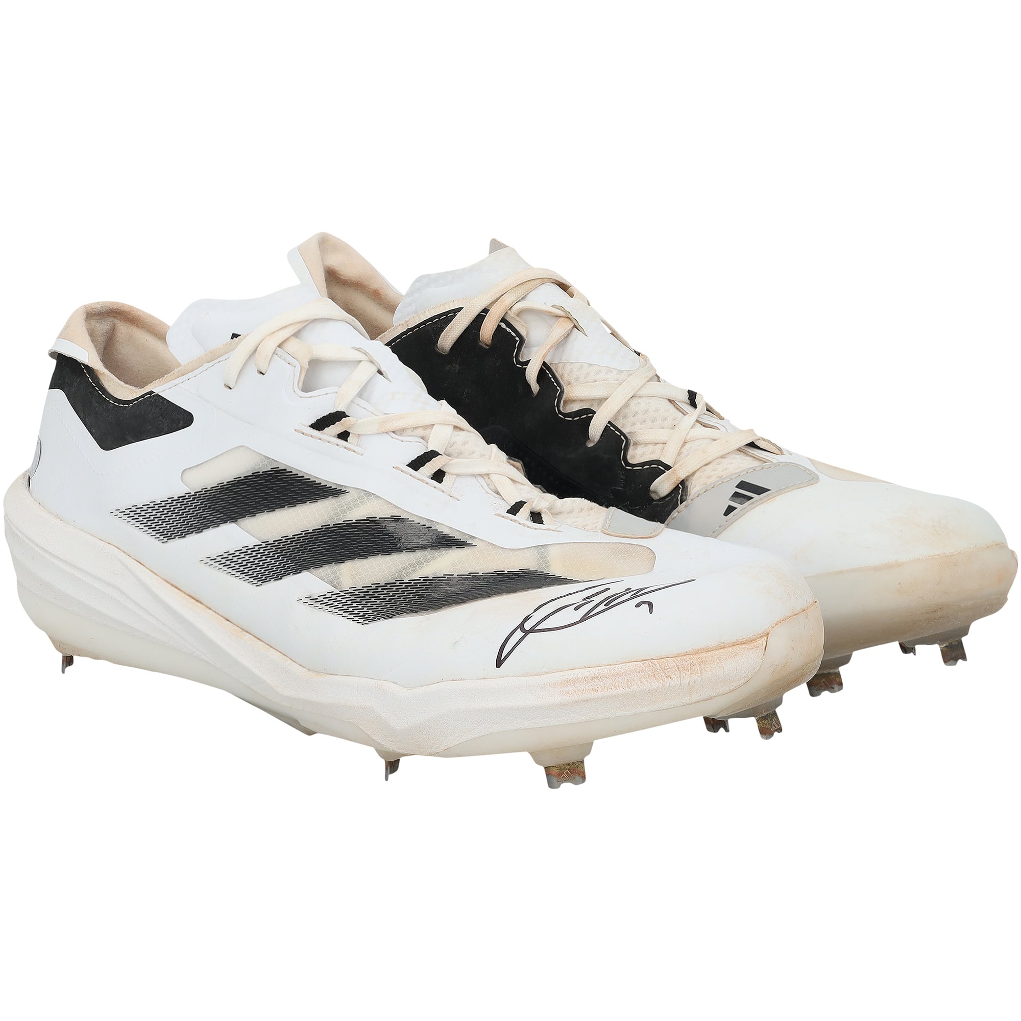 Scarpe da gioco Adidas bianche/nere autografate da Jackson Holliday dei Baltimore Orioles, indossate durante la stagione MLB 2025 - NF70442488-89