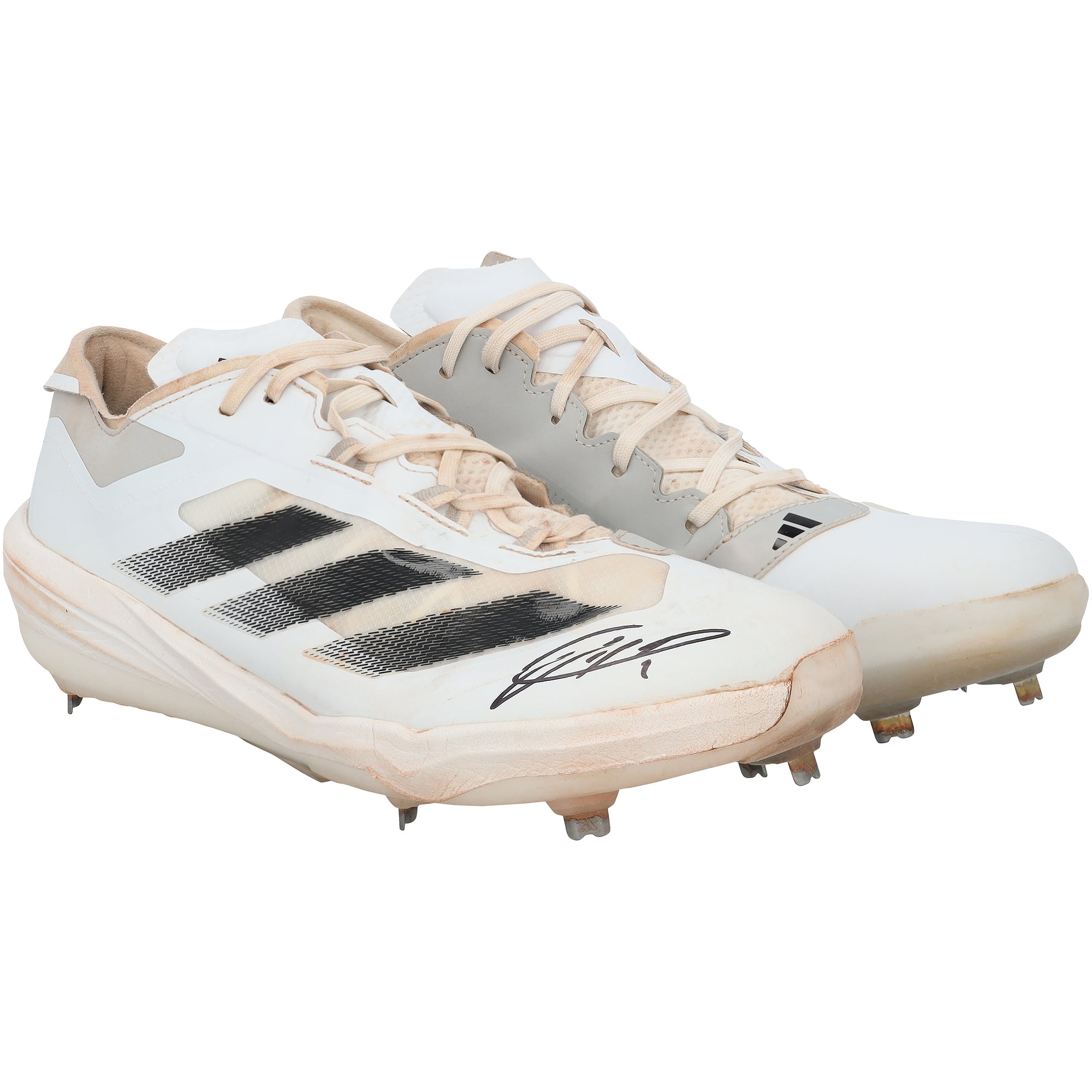 Scarpe da gioco Adidas bianche/grigie autografate da Jackson Holliday dei Baltimore Orioles, indossate durante la stagione MLB 2025 - NF70442494-95