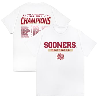 Unisex  White Oklahoma Sooners 2026 NCAA Baseball Men's College World Series Champions Roster T-Shirt