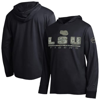 Men's Champion  Black LSU Tigers Operation Hat Trick Camo Script Hooded Long Sleeve T-Shirt