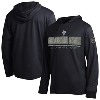 Men's Champion  Black Oklahoma State Cowboys Operation Hat Trick Camo Script Hooded Long Sleeve T-Shirt