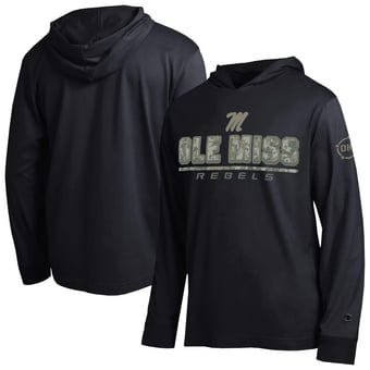 Men's Champion  Black Ole Miss Rebels Operation Hat Trick Camo Script Hooded Long Sleeve T-Shirt