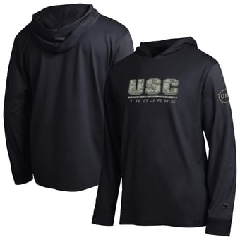 Men's Champion  Black USC Trojans Operation Hat Trick Camo Script Hooded Long Sleeve T-Shirt