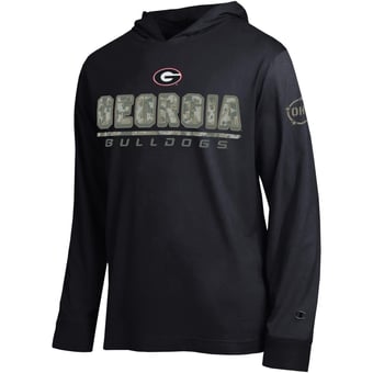 Men's Champion  Black Georgia Bulldogs Operation Hat Trick Camo Script Hooded Long Sleeve T-Shirt