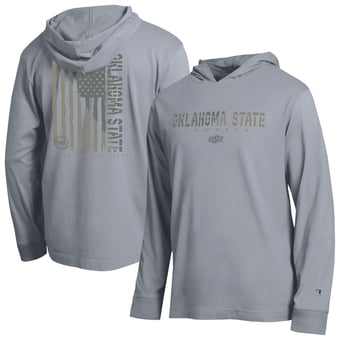Men's Champion  Gray Oklahoma State Cowboys Operation Hat Trick Flag Hooded Long Sleeve T-Shirt