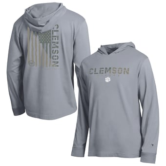 Men's Champion  Gray Clemson Tigers Operation Hat Trick Flag Hooded Long Sleeve T-Shirt