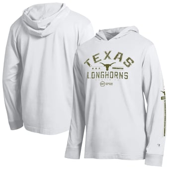 Men's Champion  White Texas Longhorns Operation Hat Trick Sleeve Line Hooded Long Sleeve T-Shirt