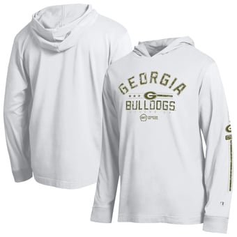 Men's Champion  White Georgia Bulldogs Operation Hat Trick Sleeve Line Hooded Long Sleeve T-Shirt