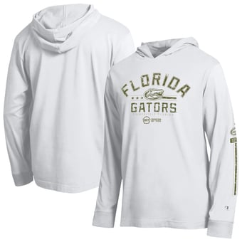 Men's Champion  White Florida Gators Operation Hat Trick Sleeve Line Hooded Long Sleeve T-Shirt