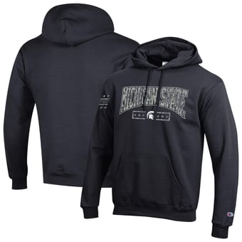 Men's Champion Black Michigan State Spartans Operation Hat Trick Camo Script Powerblend Fleece Hoodie