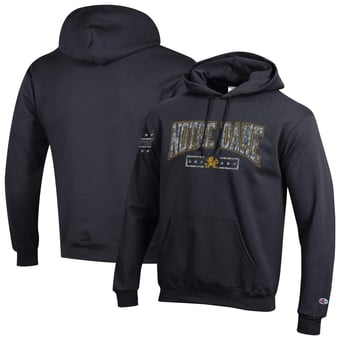 Men's Champion Black Notre Dame Fighting Irish Operation Hat Trick Camo Script Powerblend Fleece Hoodie