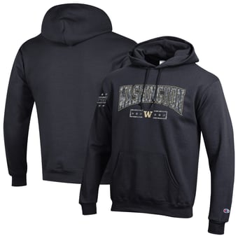 Men's Champion Black Washington Huskies Operation Hat Trick Camo Script Powerblend Fleece Hoodie