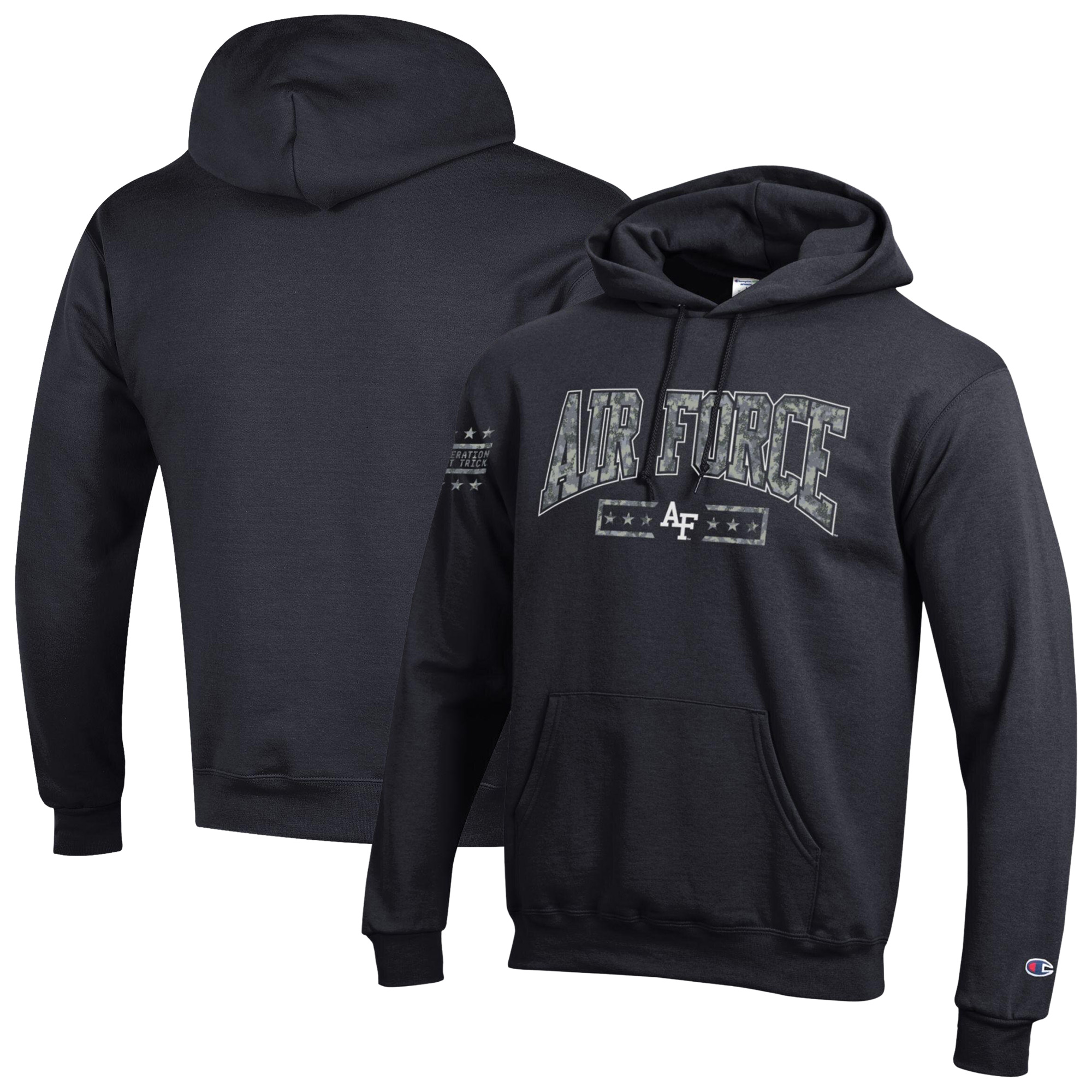 Men’s Champion Black Air Force Falcons Operation Hat Trick Camo Script Powerblend Fleece Hoodie Men’s Champion Black Air Force Falcons Operation Hat Trick Camo Script Powerblend Fleece Hoodie