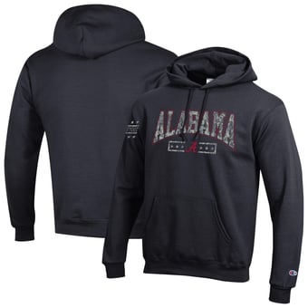 Men's Champion Black Alabama Crimson Tide Operation Hat Trick Camo Script Powerblend Fleece Hoodie