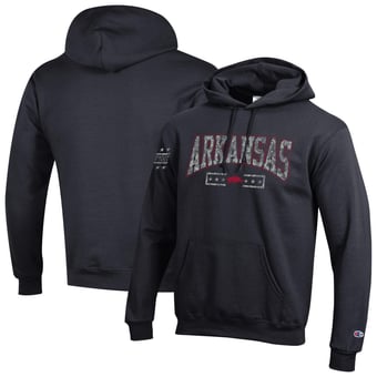 Men's Champion Black Arkansas Razorbacks Operation Hat Trick Camo Script Powerblend Fleece Hoodie