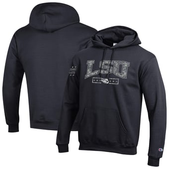 Men's Champion Black LSU Tigers Operation Hat Trick Camo Script Powerblend Fleece Hoodie
