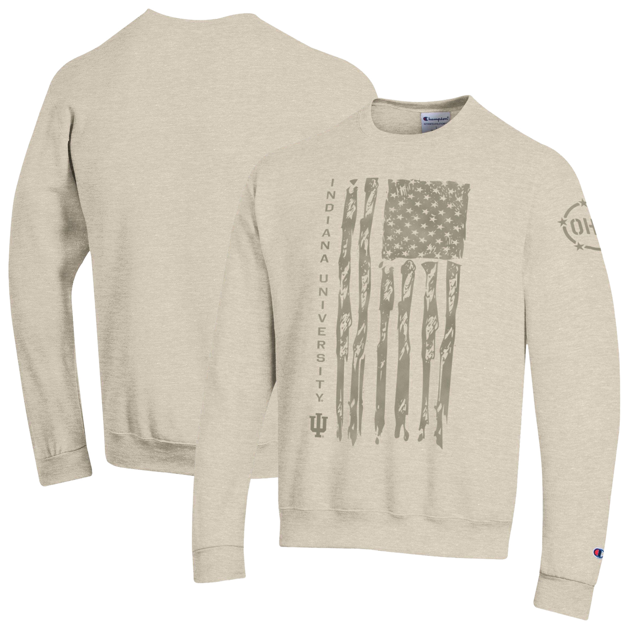 Men’s Champion Oatmeal Indiana Hoosiers Operation Hat Trick Flag Fleece Crewneck Sweatshirt Men’s Champion Oatmeal Indiana Hoosiers Operation Hat Trick Flag Fleece Crewneck Sweatshirt
