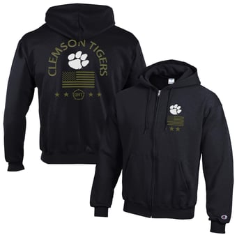 Men's Champion  Black Clemson Tigers Operation Hat Trick Flag Powerblend Fleece Full-Zip Hoodie