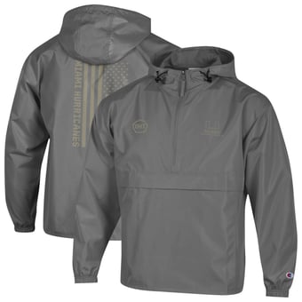 Men's Champion  Graphite Miami Hurricanes OHT Flag Packable Half-Zip Hooded Jacket