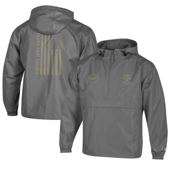 Men's Champion  Graphite Texas A&M Aggies OHT Flag Packable Half-Zip Hooded Jacket