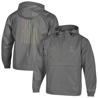 Men's Champion  Graphite Texas Longhorns OHT Flag Packable Half-Zip Hooded Jacket