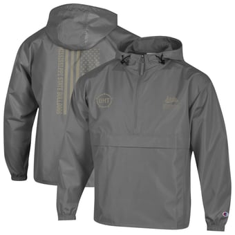 Men's Champion  Graphite Mississippi State Bulldogs OHT Flag Packable Half-Zip Hooded Jacket