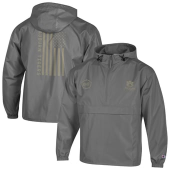 Men's Champion  Graphite Auburn Tigers OHT Flag Packable Half-Zip Hooded Jacket