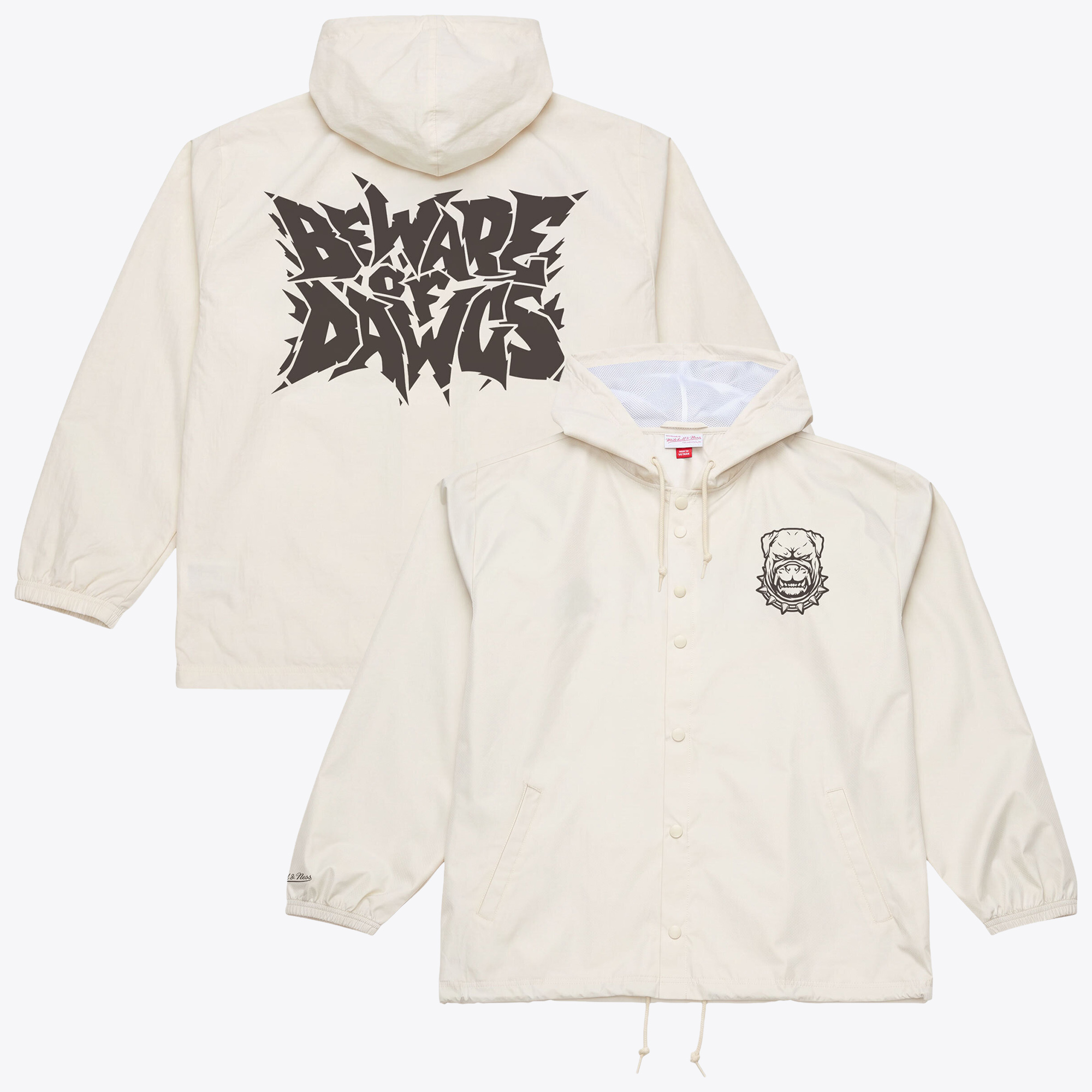 Men's Mitchell & Ness Cream Cleveland Browns Beware of the Dawgs Coaches Hooded Jacket