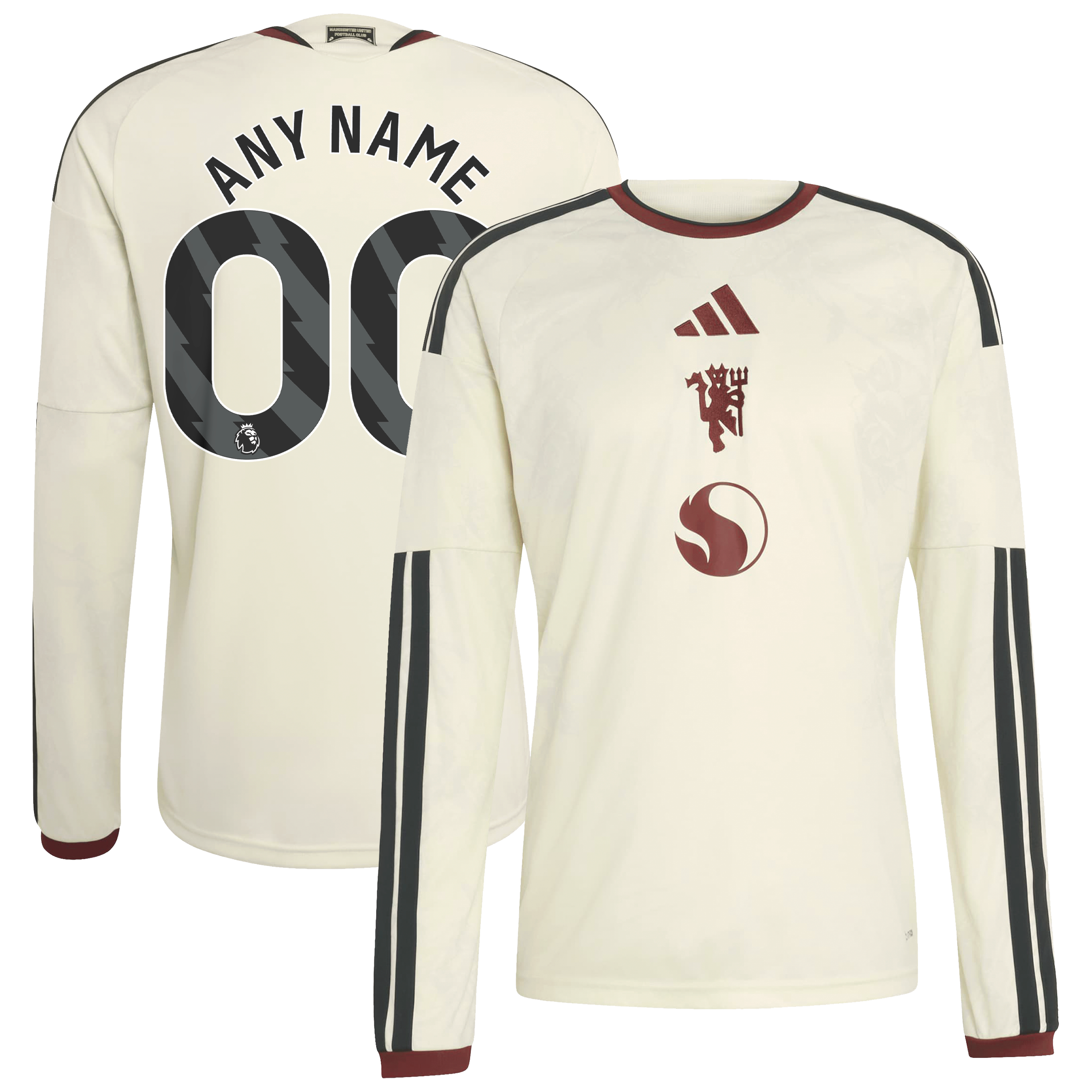 Men's adidas Cream Manchester United 2026/27 Third Replica Custom Long Sleeve Jersey