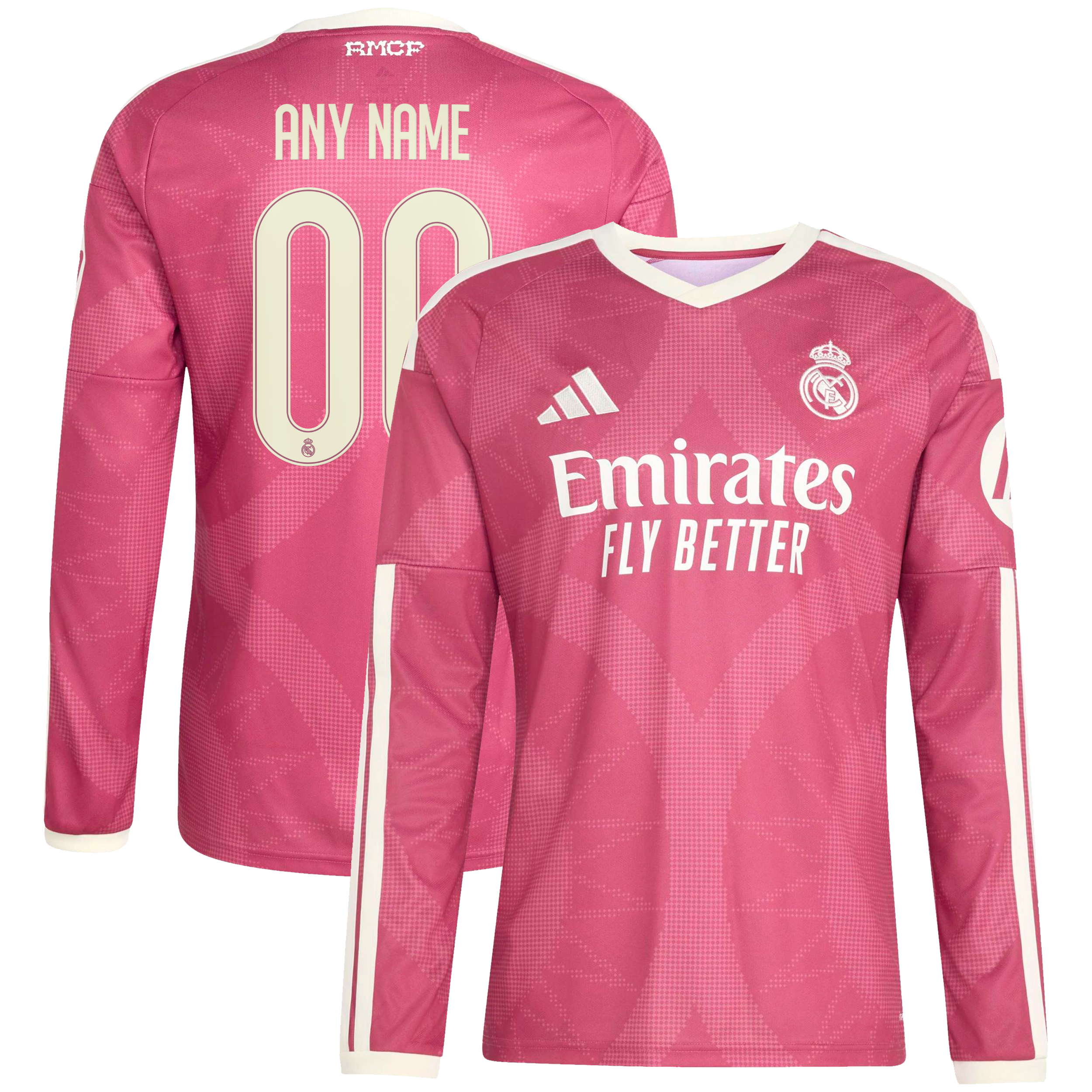 Men's adidas Pink Real Madrid 2026/27 Third Replica Custom Long Sleeve Jersey