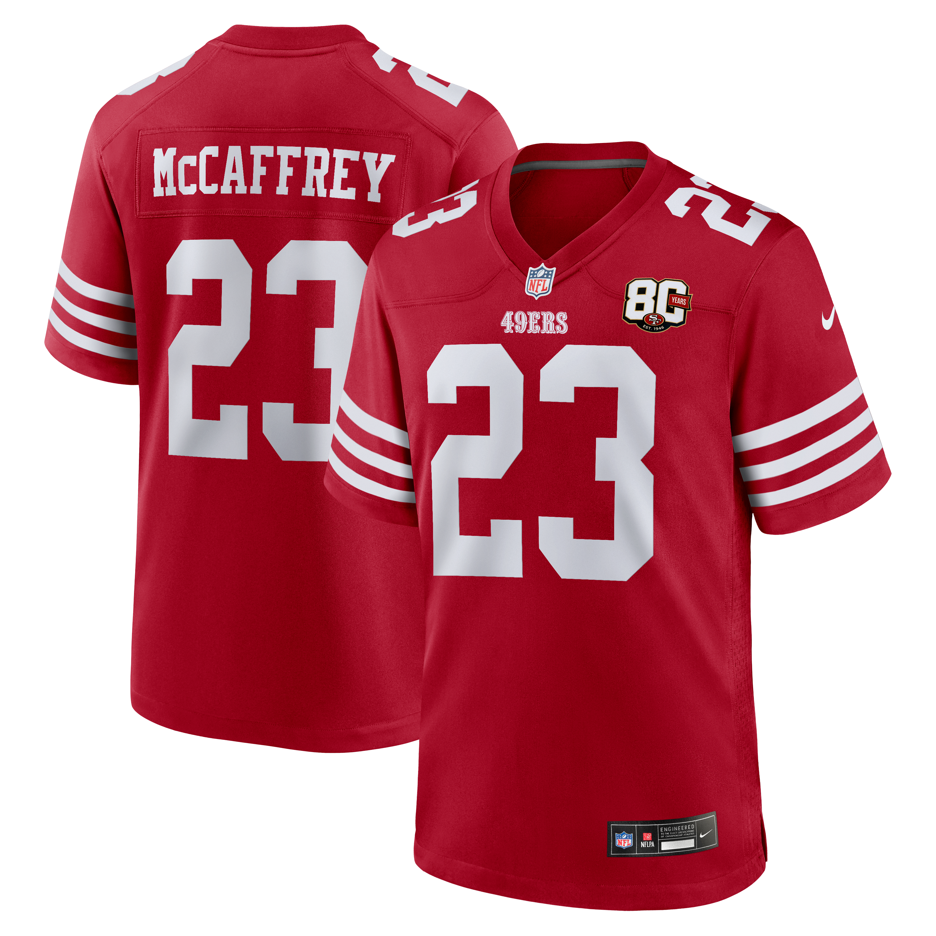 Men's Nike Christian McCaffrey Scarlet San Francisco 49ers 80th Anniversary Game Jersey
