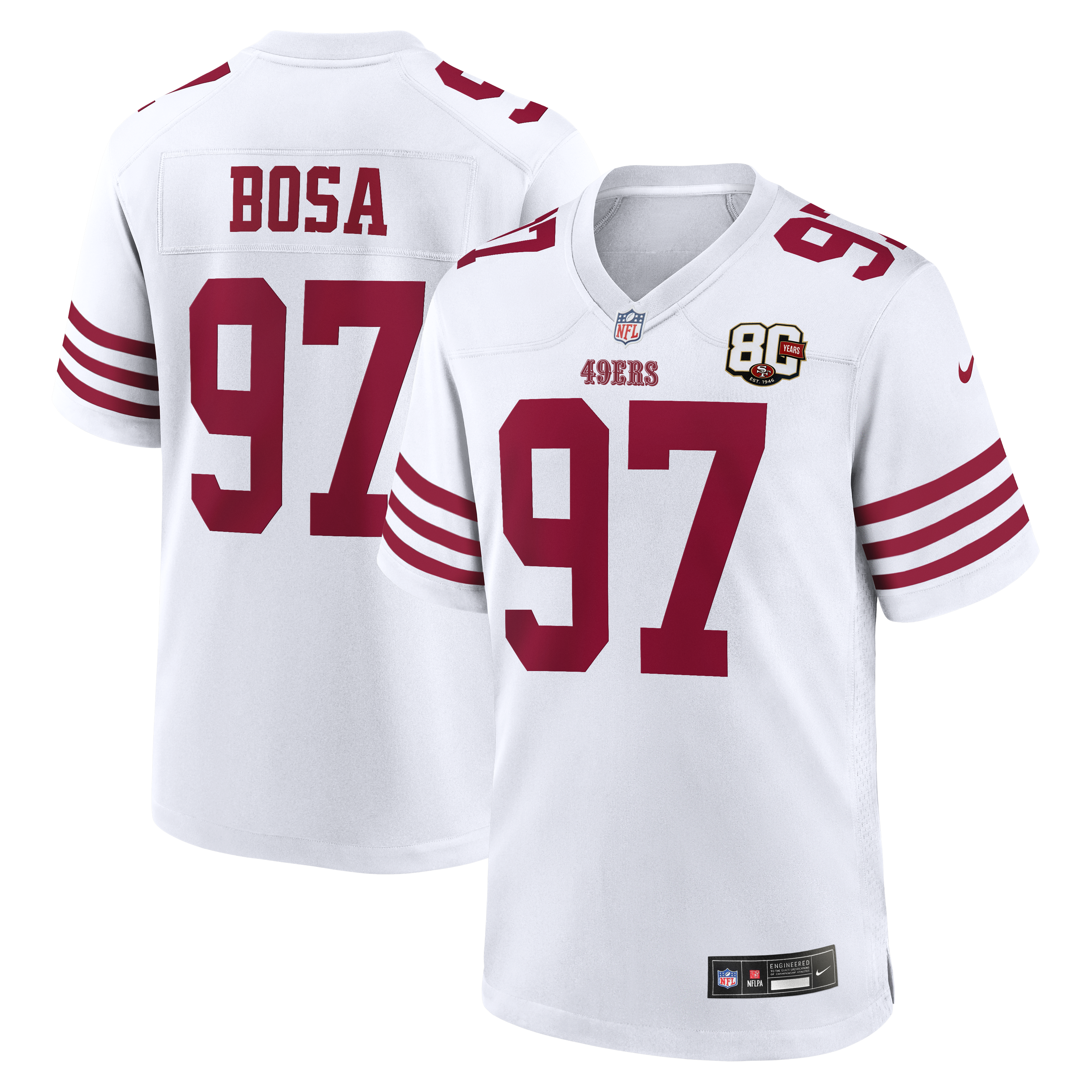 Men's Nike Nick Bosa White San Francisco 49ers 80th Anniversary Game Jersey