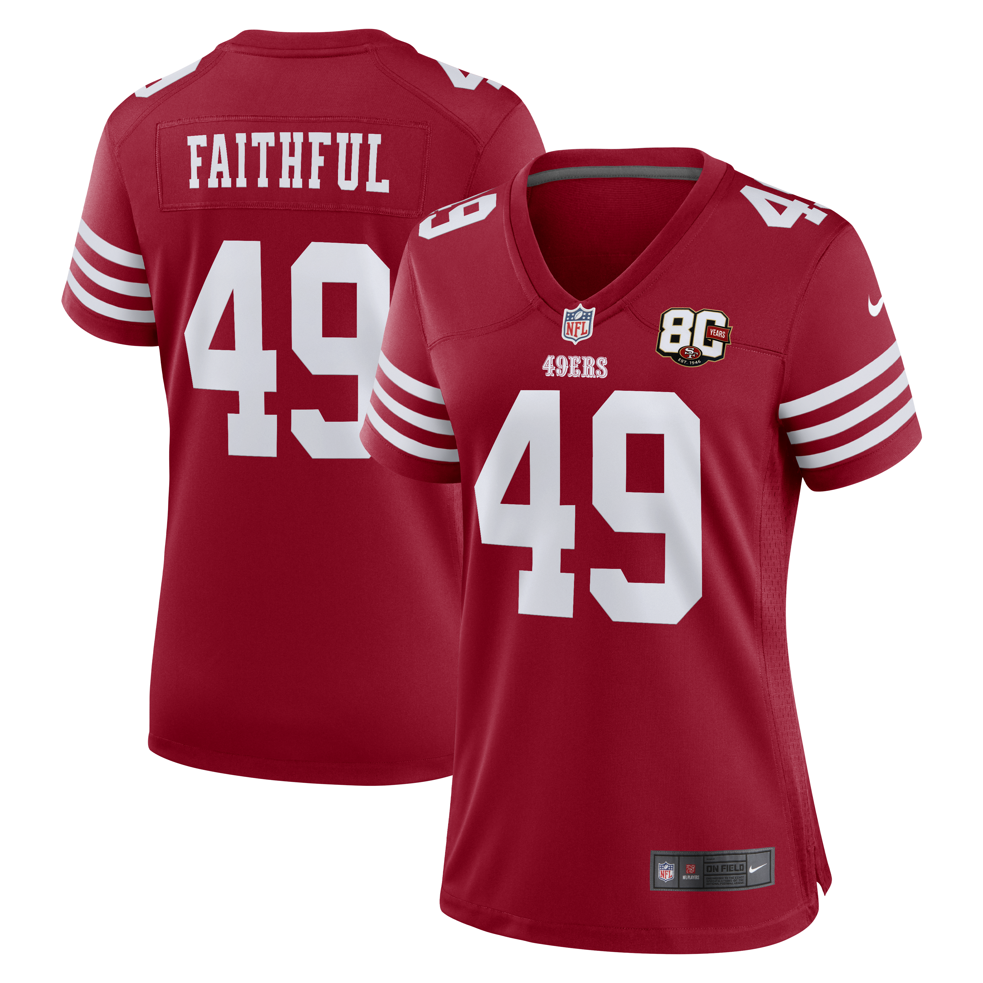 Women's Nike The Faithful Scarlet San Francisco 49ers 80th Anniversary Game Jersey