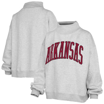 Women's Pressbox Heather Gray Arkansas Razorbacks Oversized Nelson Mock Neck Sweatshirt