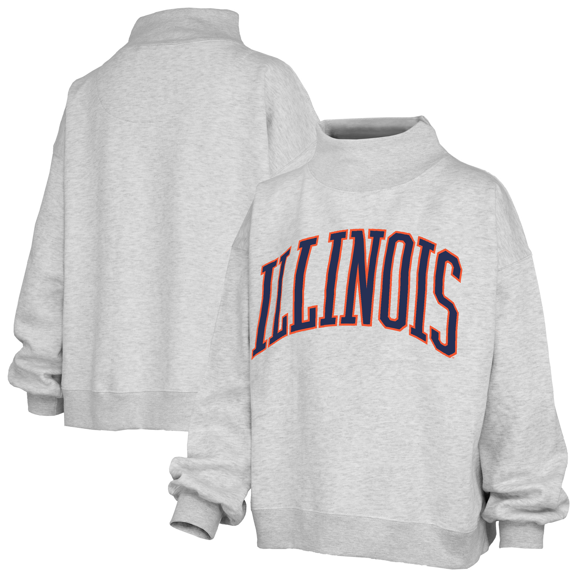 Women's Pressbox Heather Gray Illinois Fighting Illini Oversized Nelson Mock Neck Sweatshirt
