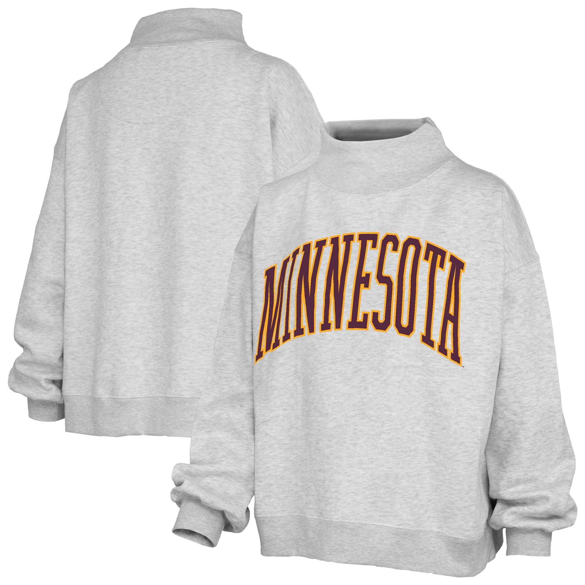 Women's Pressbox Heather Gray Minnesota Golden Gophers Oversized Nelson Mock Neck Sweatshirt